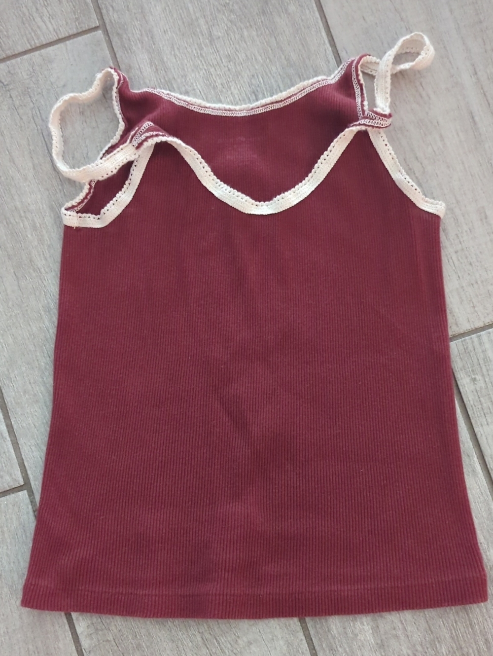 Brandy Melville Maroon Ribbed Tank with Cream Lace Trim